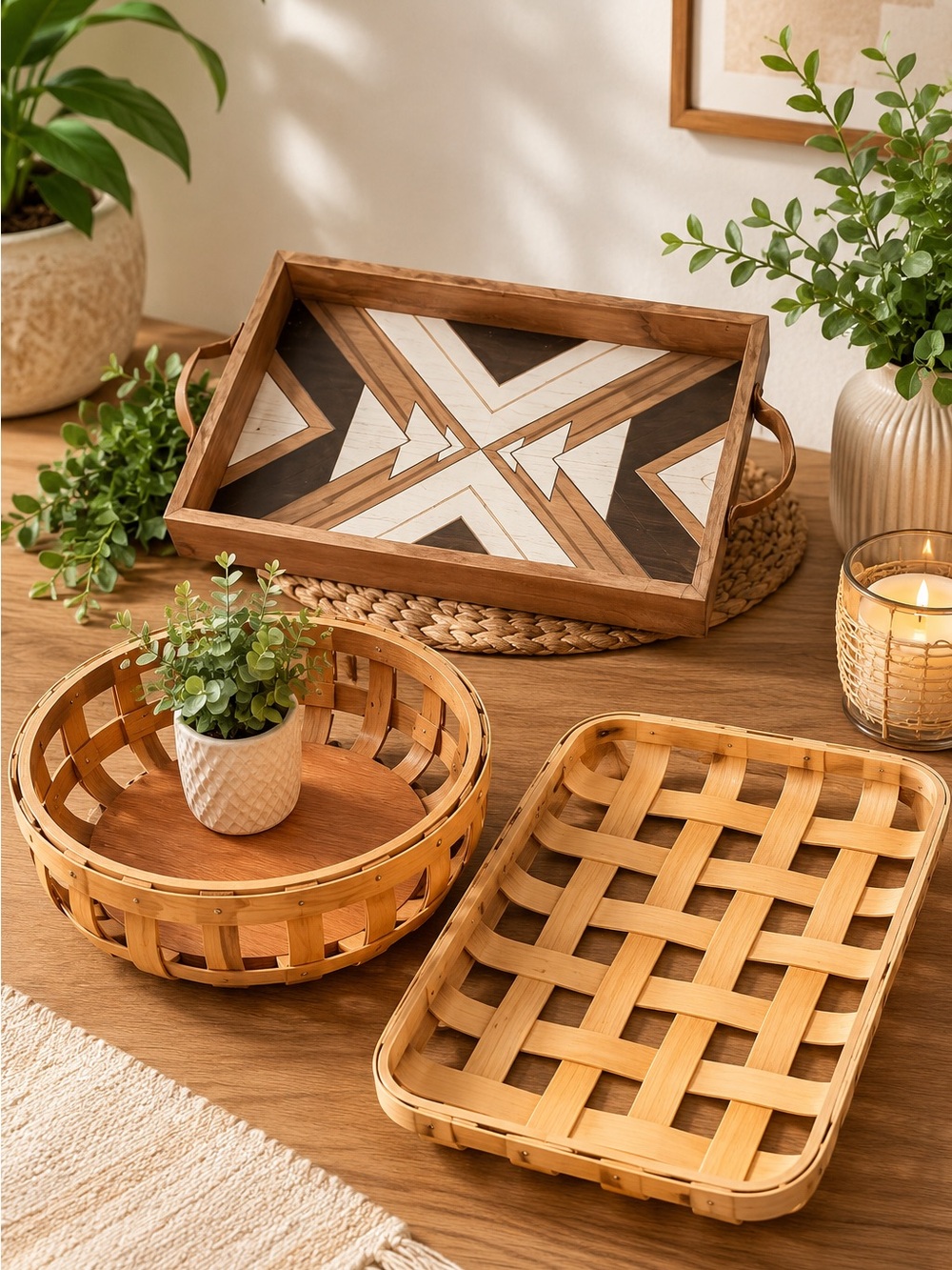 Natural Woven Tobacco Wood Trays (all 3) - Picture 2 of 3